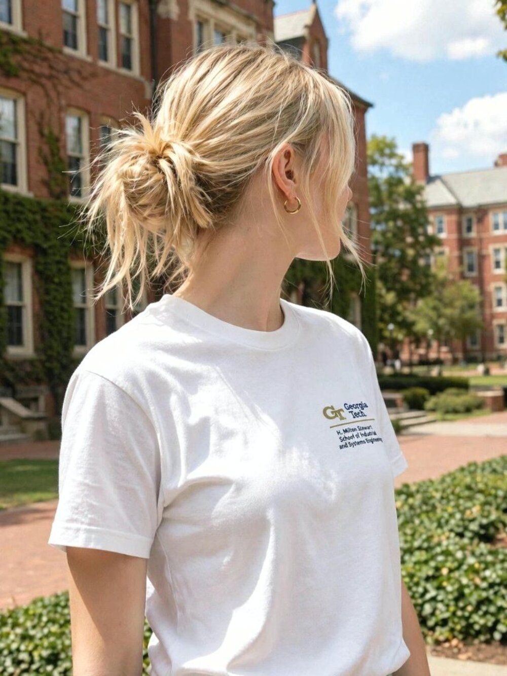 Georgia Tech White T-Shirt ISyE Gold Logo Unisex L